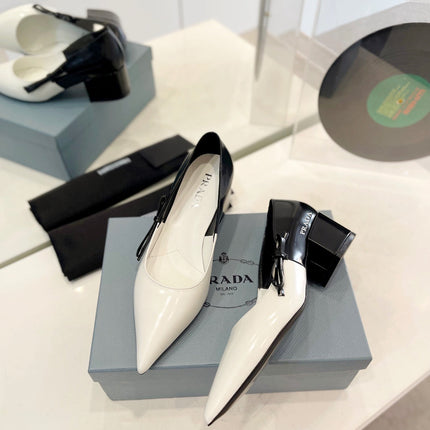 PRA MID - HEELS WHITE AND BLACK LAMBSKIN WITH BOW