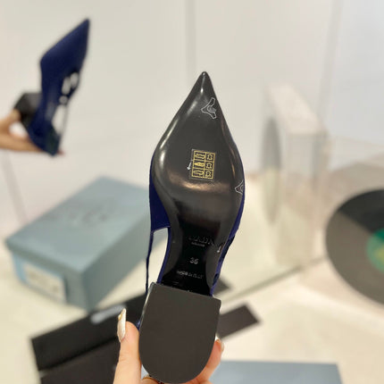 PRA STRAP CUT-OUT PUMPS NAVY SATIN