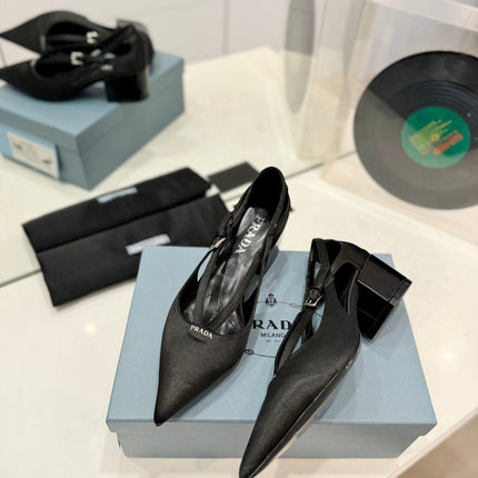 PRA STRAP CUT-OUT PUMPS BLACK SATIN