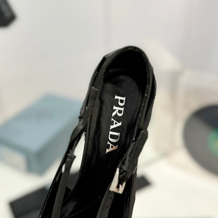 PRA STRAP CUT-OUT PUMPS BLACK SATIN