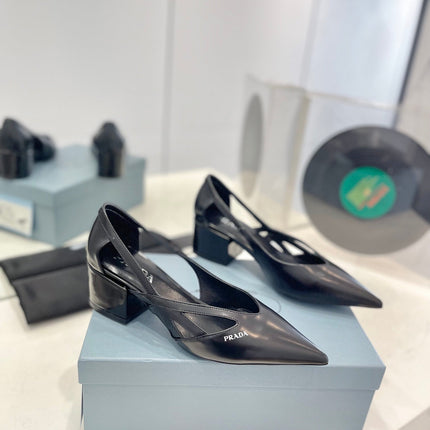 PRA STRAP CUT-OUT PUMPS BLACK CALFSKIN