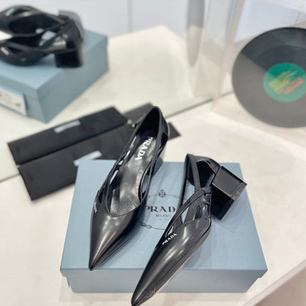 PRA STRAP CUT-OUT PUMPS BLACK CALFSKIN