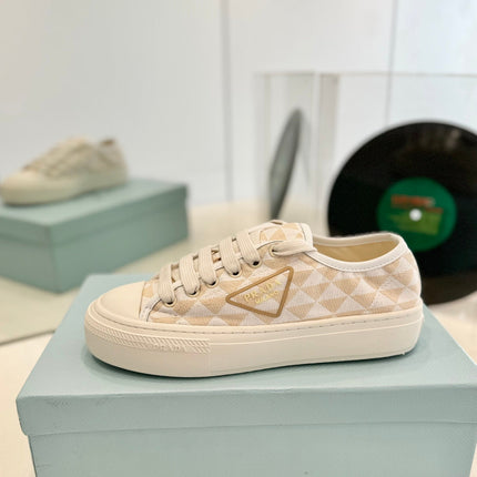 PRA PRINTED COTTON SNEAKERS BEIGE AND NUDE TRIANGLE CANVAS