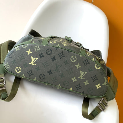 LV 25S CHRISTOPHER BACKPACK 48 IN ARMY GREEN CALFSKIN SILVER HARDWARE