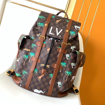 LV 25S CHRISTOPHER BACKPACK 48 IN DARK BROWN CALFSKIN GOLD HARDWARE