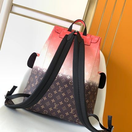 LV 25S CHRISTOPHER BACKPACK 48 IN CORAL RED AND BROWN CALFSKIN