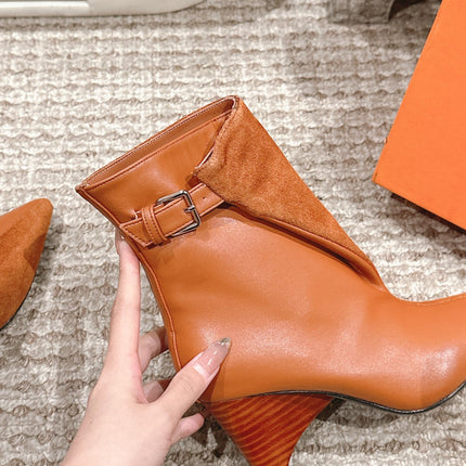 HILONA 6 CM ANKLE BOOTS IN BRONZE BROWN CALFSKIN AND SUEDE