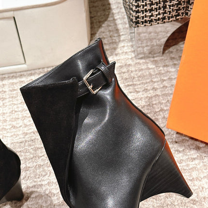 HILONA 6 CM ANKLE BOOTS IN BLACK CALFSKIN AND SUEDE