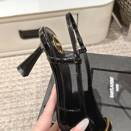 HIGH HEEL 7 CM SLINGBACK IN BLACK PATENT CALFSKIN