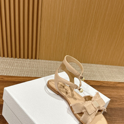 DIOR ADIORABLE SANDALS 25S IN LIGHT BEIGE FABRIC AND LAMBSKIN WITH PEARL DETAILING