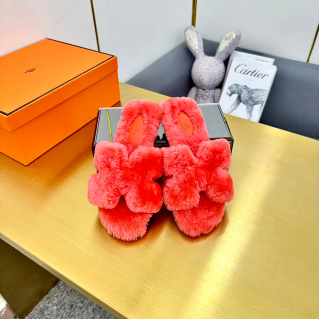 0RAN SHEARLING SANDALS RED PINK