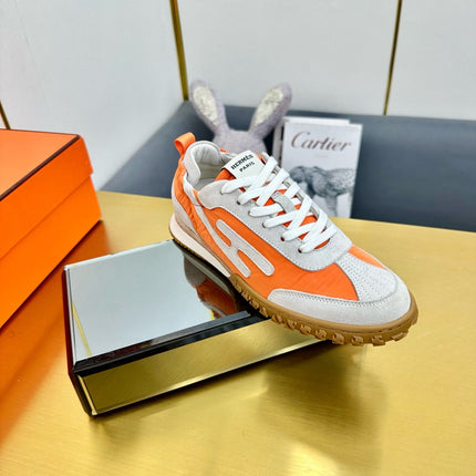 JET SNEAKER IN PALE GRAY SUEDE MIX ORANGE CALFSKIN