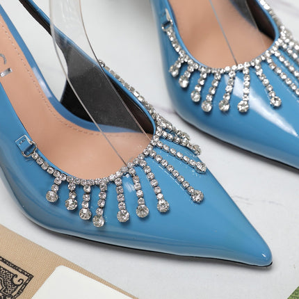 GG CRYSTAL HIGH HEEL SANDAL CERULEAN LAMBSKIN