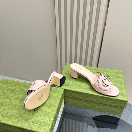 MID-HEEL 5 CM MULE IN LIGHT PINK CALFSKIN