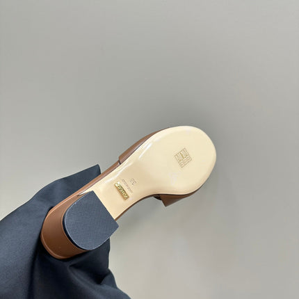 MID-HEEL 5 CM MULE IN BRONZE BROWN CALFSKIN