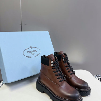 PRA LACE-UP BOOTS OMBRE CHOCOLATE CALFSKIN