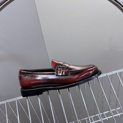 YSL 25S SAINT LAURENT LOAFERS IN TORTOISESHELL CRIMSON GLOSSY CALFSKIN