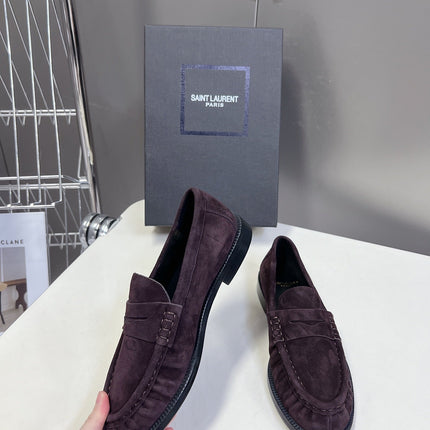 YSL 25S SAINT LAURENT LOAFERS IN DUSTY PLUM SUEDE