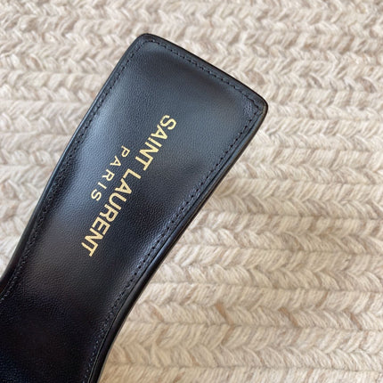 HIGH MULES WITH SQUARE TOE IN BLACK SMOOTH CALFSKIN