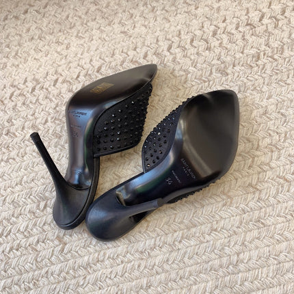 LA 16 HEELED MULES ATTACHED RHINESTONES IN BLACK MESH