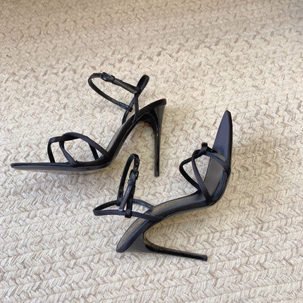 STRAPPY HIGH HEEL SANDALS IN BLACK SILK