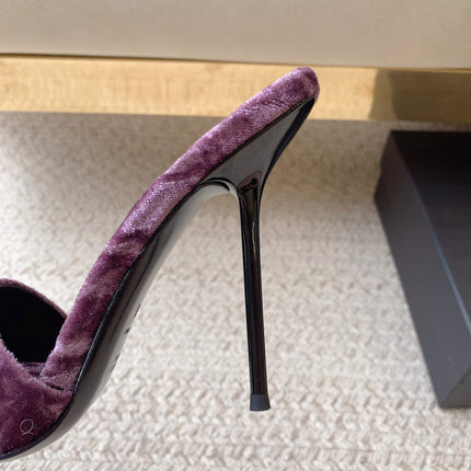 HIGH HEEL SLIDES IN PURPLE VELVET