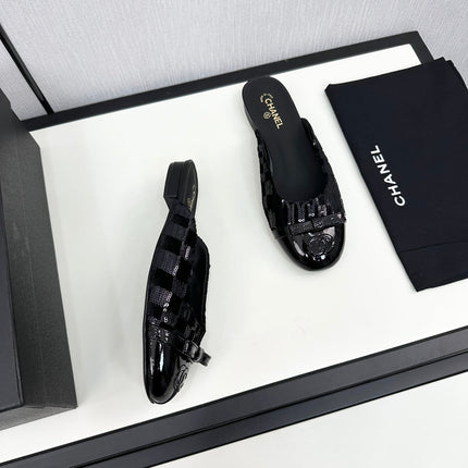 BOW MULE IN BLACK FABRIC AND CALFSKIN