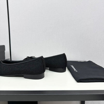 BALLET FLATS IN BLACK TWEED AND CALFSKIN