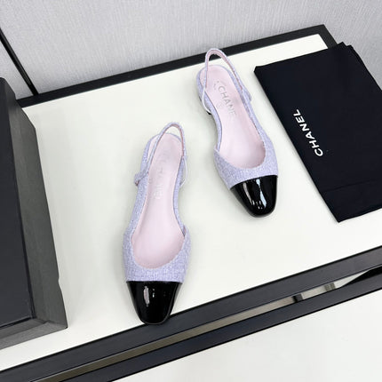 SLINGBACK LIGHT BLUE TWEED AND BLACK CALFSKIN