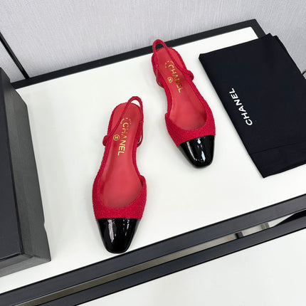 SLINGBACK ROSE RED TWEED AND BLACK CALFSKIN