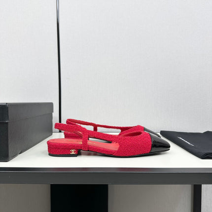 SLINGBACK ROSE RED TWEED AND BLACK CALFSKIN