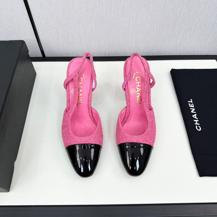 HIGH SLINGBACK BRIGHT PINK TWEED AND BLACK CALFSKIN