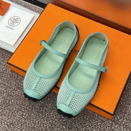 KICHU BALLET FLAT IN GREEN MINT CROCHET KNIT AND CALFSKIN