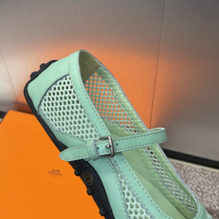 KICHU BALLET FLAT IN GREEN MINT CROCHET KNIT AND CALFSKIN