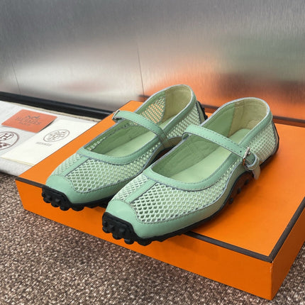 KICHU BALLET FLAT IN GREEN MINT CROCHET KNIT AND CALFSKIN