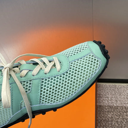 KIGA SNEAKER IN GREEN MINT CROCHET KNIT AND CALFSKIN