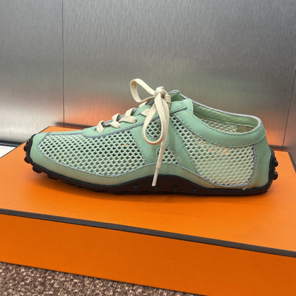 KIGA SNEAKER IN GREEN MINT CROCHET KNIT AND CALFSKIN