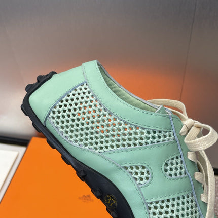 KIGA SNEAKER IN GREEN MINT CROCHET KNIT AND CALFSKIN