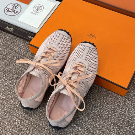 KIGA SNEAKER IN LIGHT PINK CROCHET KNIT AND CALFSKIN