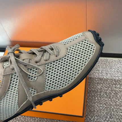 KIGA SNEAKER IN MOCHA BROWN CROCHET KNIT AND CALFSKIN