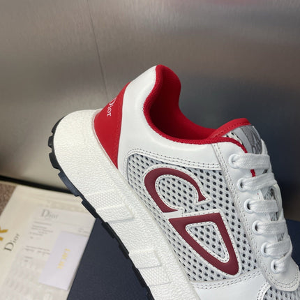 DIOR 25S D-RUN'N COUPLE SNEAKERS IN WHITE RED CALFSKIN AND MESH