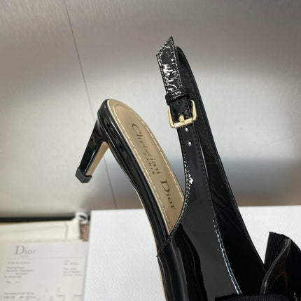 DIOR 25S SLINGBACK PUMP 55MM IN BLACK PATENT CALFSKIN AND GROSGRAIN