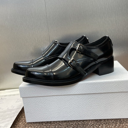 DIOR 25S D-IVIERA SERIES LOW-CUT DEEP VAMP LOAFERS 35MM IN BLACK GLOSSY CALFSKIN