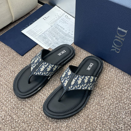 DIOR 25S ALIAS THONG SANDAL IN BEIGE BLACK CALFSKIN AND CANVAS