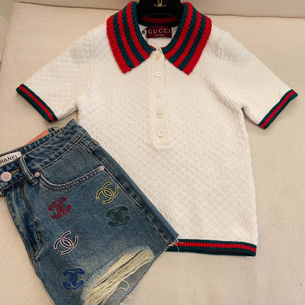 GUCCI SHORT-SLEEVE KNIT POLO SHIRT STYLE 113