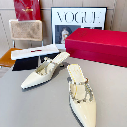 ROCKSTUD CAGED MULES 5 CM IN WHITE CALFSKIN