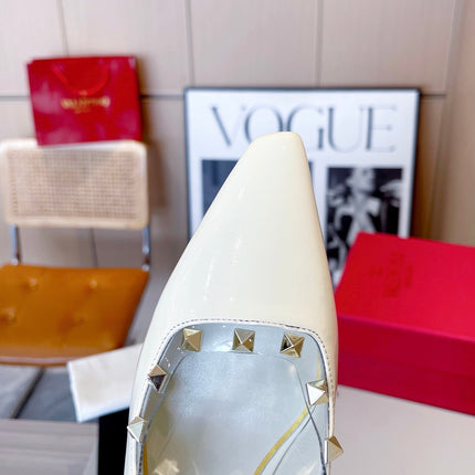 ROCKSTUD CAGED MULES 5 CM IN WHITE CALFSKIN