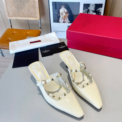 ROCKSTUD CAGED MULES 5 CM IN WHITE CALFSKIN