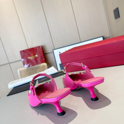 ROCKSTUD CAGED MULES 5 CM IN DEEP PINK CALFSKIN