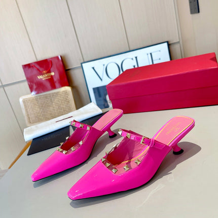 ROCKSTUD CAGED MULES 5 CM IN DEEP PINK CALFSKIN